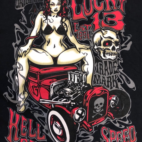 Lucky 13 “est 1991”, Black, “Hell Bent for Speed”, Tshirt, Large, Like New!!! - Picture 6 of 6
